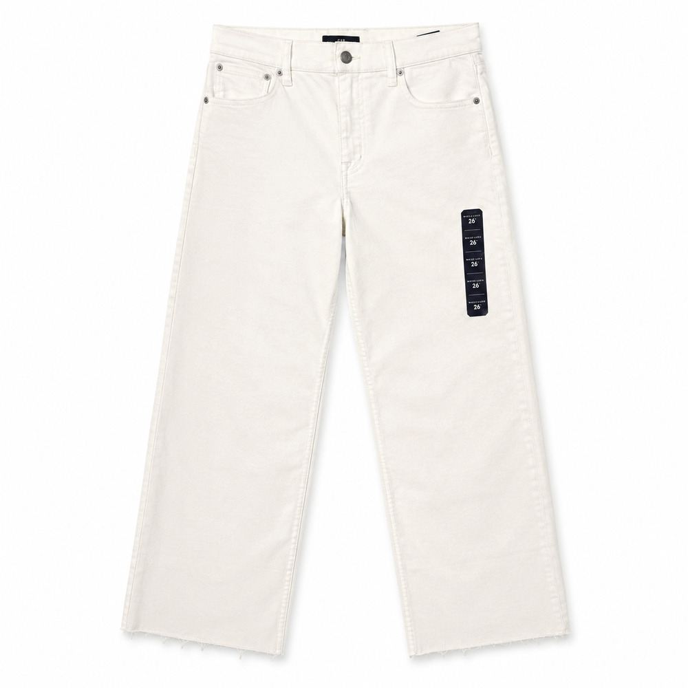J Crew Factory Wide Leg Cropped Jeans Womens Size 26 White Raw Hem Stretch NWT